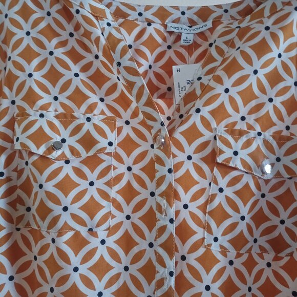Notations Women's Button-Up NWT Blouse Large Orange & White - Picture 1 of 6